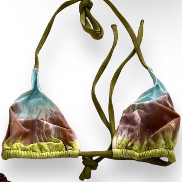 Lucky Brand vtg brown green y2k 2000 triangle key ring high cut tie dye bikini - Picture 2 of 8